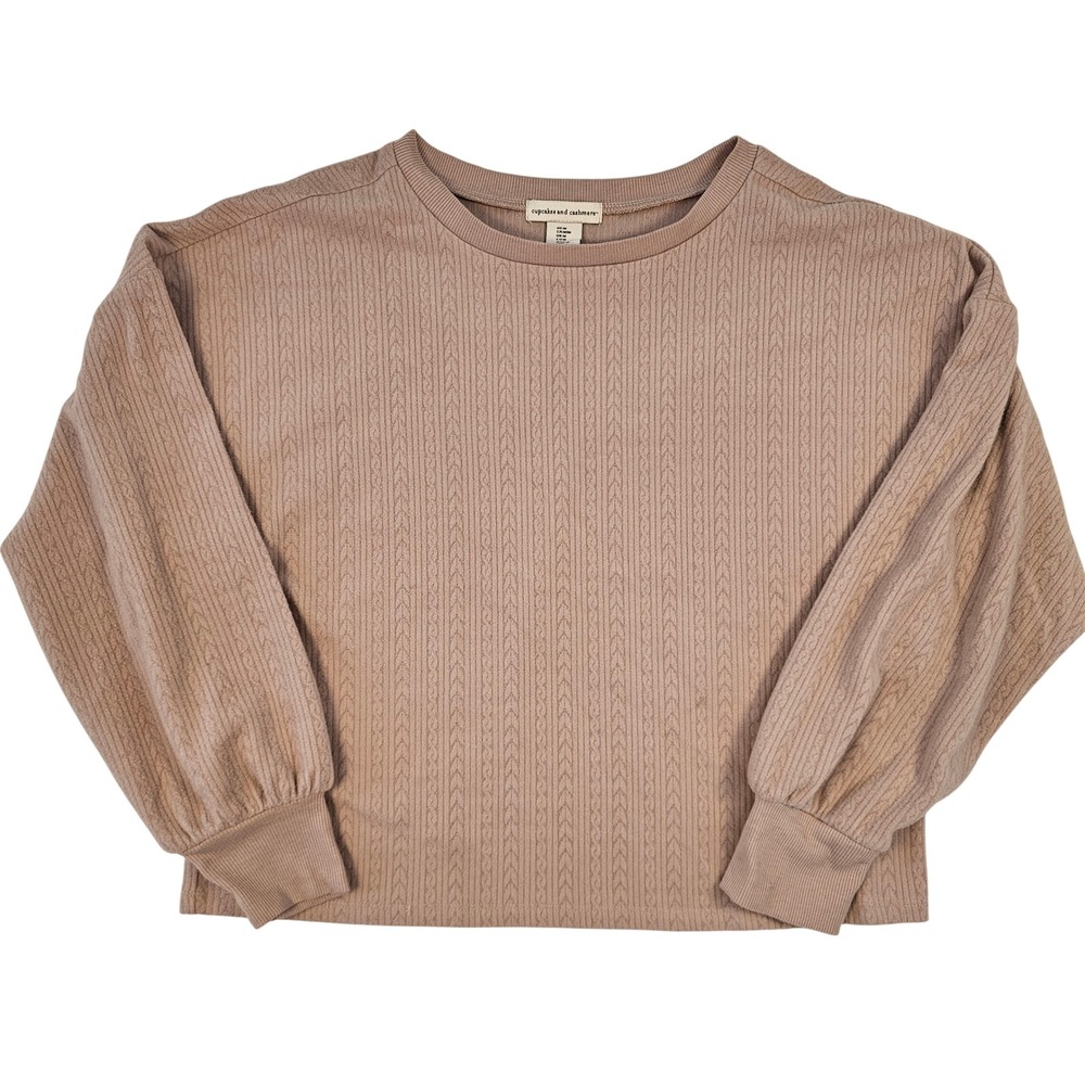 Cupcakes and Cashmere Mauve Cable Knit Balloon Sleeve Pullover Top Womens Medium